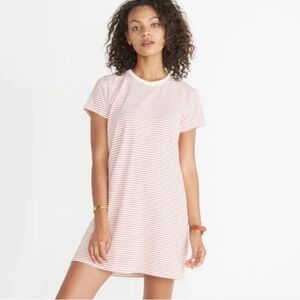 Marine layer Striped red  off White T-Shirt mini Dress supima cotton small crew